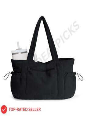 Oversized Corduroy Work Tote with 40oz Cup Holder Laptop Bag for Women Office